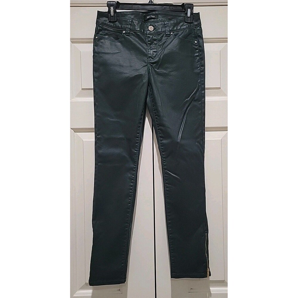 White House Black Market Women's Deep Green Coated Denim Skimmer Jeans Sz 0 EC